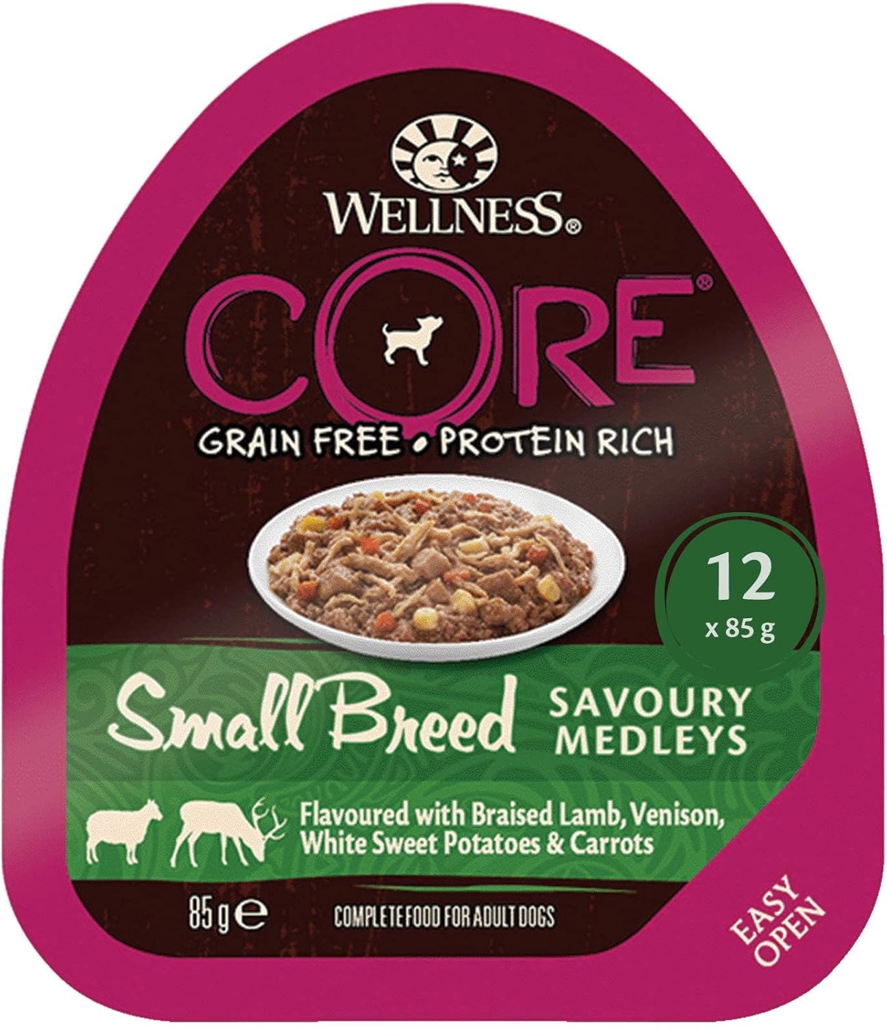 Wellness CORE Small Breed Savoury Medleys, Dog Food Wet for Smaller Breed, Grain Free, High Meat Content, Lamb and Venison, 85 g (Pack of 12)?10456