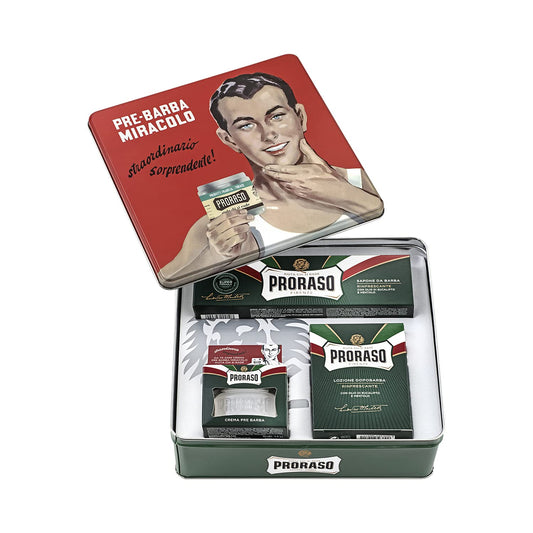 Proraso Shaving Kit for Men | Refreshing and Toning Pre-Shave Cream, Shaving Cream Tube and After Shave Balm in Vintage Gino Tin | All Skin Types : Beauty & Personal Care