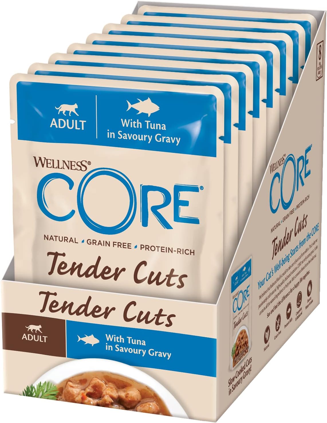 Wellness CORE Tender Cuts, Wet Cat Food, Cat Food Wet with Tender Pieces in Sauce, Grain Free, High Meat Content, Tuna, 24 x 85 g?10662