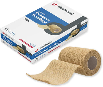 Dealmed Non-Adherent Cohesive Bandage Wrap – 3" X 5 Yards, Box Of 24 Non-Woven Breathable Self Adherent Wraps For First Aid Kits, Athletics, Swelling, Sprains, Animal Wraps, Tan