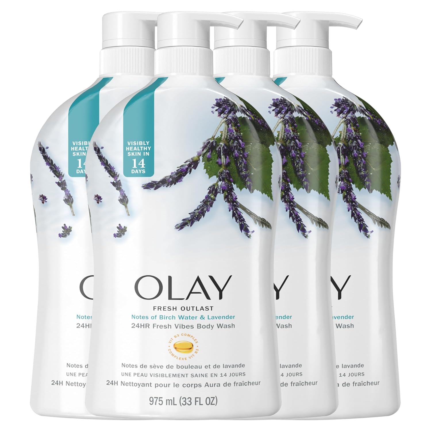 Olay Fresh Outlast Birch Water & Lavender Scent Body Wash For Women, 33 Fl Oz (Pack Of 4)