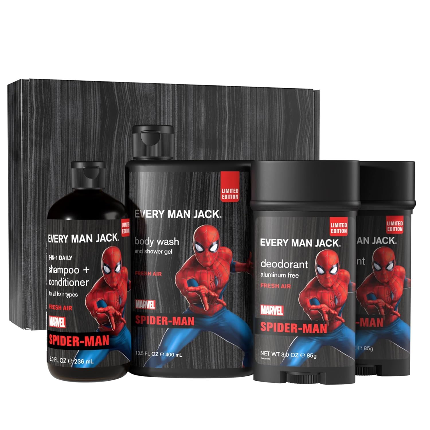 Every Man Jack Marvel Collectors Box Body Wash Gift Set - Includes Four Body Washes With Clean Ingredients - Marvel-Inspired Fresh Air, Coastal Thunder, Crimson Oak, And Wakanda Herbs Fragrances