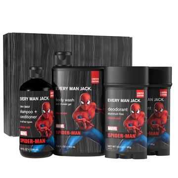 Every Man Jack Marvel Collectors Box Body Wash Gift Set - Includes Four Body Washes With Clean Ingredients - Marvel-Inspired Fresh Air, Coastal Thunder, Crimson Oak, And Wakanda Herbs Fragrances