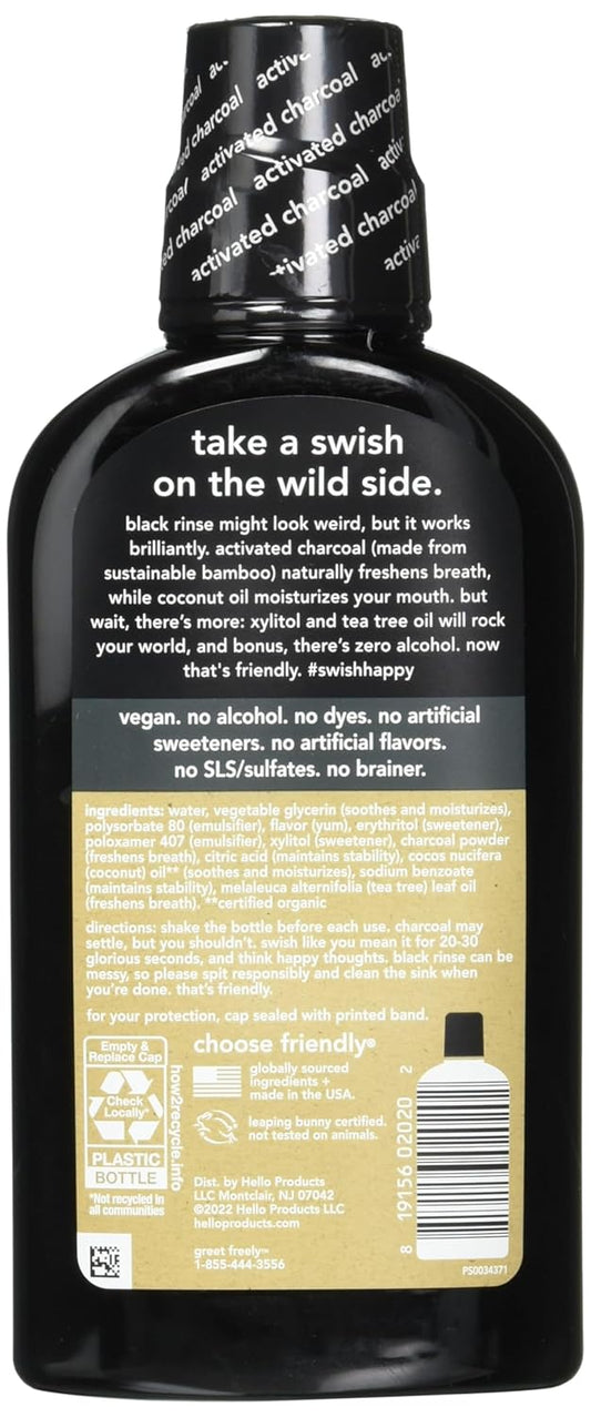 Hello Activated Charcoal Extra Freshening Mouthwash, Natural Fresh Mint and Coconut Oil, Fluoride Free, Alcohol Free, Vegan, SLS Free and Gluten Free, 16 Fl Oz (Pack of 3)