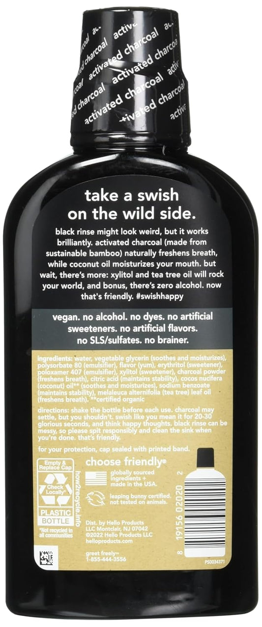 Hello Activated Charcoal Extra Freshening Mouthwash, Natural Fresh Mint And Coconut Oil, Fluoride Free, Alcohol Free, Vegan, Sls Free And Gluten Free, 16 Fl Oz (Pack Of 3)