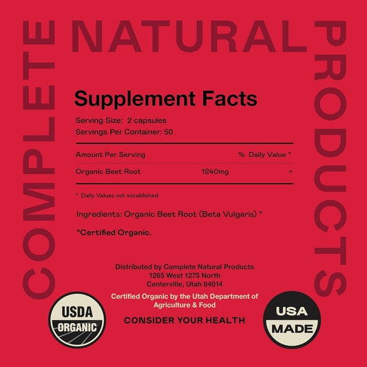 Organic Beet Root Capsules - Made In The Usa, Naturally Boost Energy, Stamina, & Nitric Oxide With A Pure Organic Beet Root Supplement