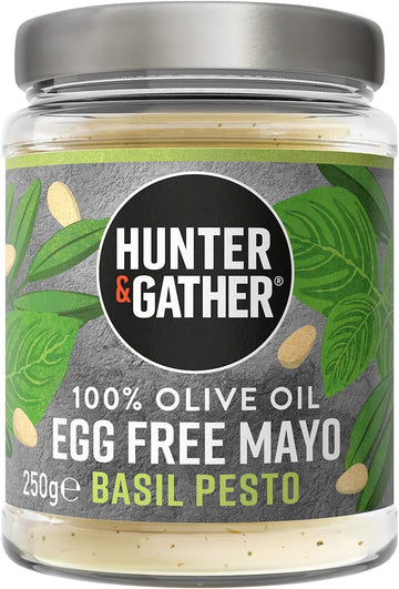 Hunter & Gather 100% Olive Oil Egg Free Basil Pesto Mayo 250G - Seed Oil Free, Keto & Vegan Friendly - No Added Sugar, Gluten & Soy Free