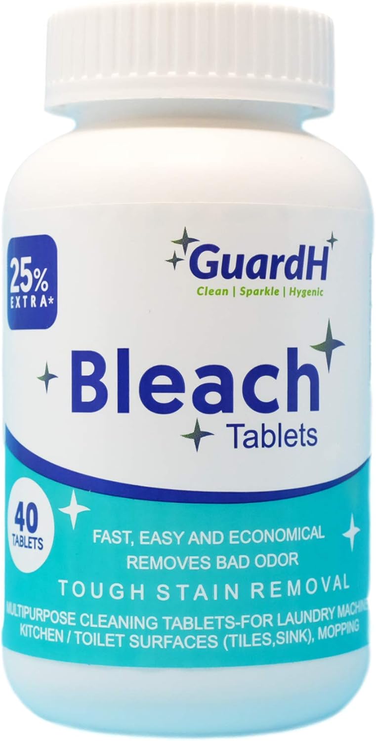 Bleach Tablets - 40 count. Bleach for laundry and multipurpose cleaning. Liquid bleach Alternative. Used for kitchen surfaces, bathroom tiles and toilet bowl cleaning