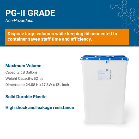 McKesson Prevent Pharmaceutical Sharps Container, Premium - PG-II, Non-Hazardous, Plastic, Vertical Entry, Rotating Lid - 18 gal, 13 in x 17 3/10 in x 24 3/5 in, 1 Count