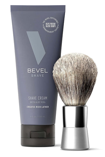 Shaving Brush and Shaving Cream Bundle by Bevel - Includes Vegan Hair Brush and Shaving Cream for Men, Works with Safety Razor, Prevents Razor Bumps