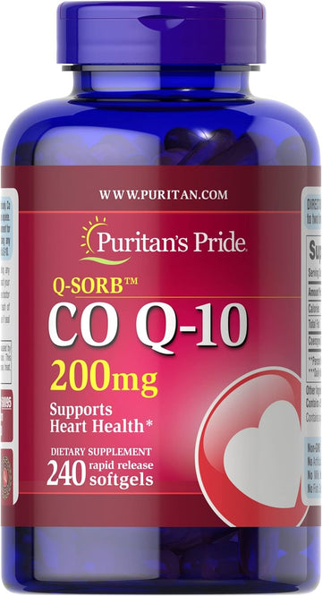 Puri-tans Pride Co Q 10 200 mg Rapid Release Softgels, 240 Count - Maintain Healthy Blood Pressure,Promote Energy Production,Supports Heart Health