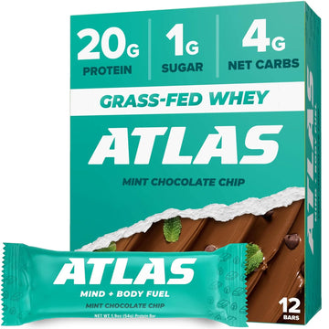 Atlas Protein Bar, 20G Protein, 1G Sugar, Clean Ingredients, Gluten Free (Mint Chocolate Chip, 12 Count (Pack Of 1))