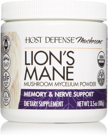 Host Defense, Lion's Mane Powder, Supports Mental Clarity, Focus and Memory, Mushroom Supplement, 3., Plain