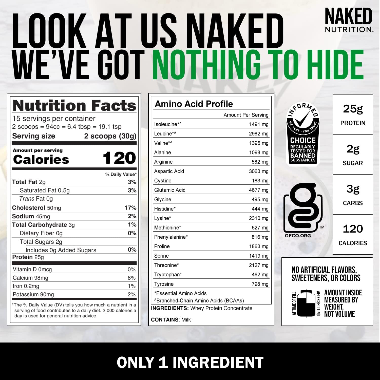 Naked Nutrition Naked Whey 1Lb - Only 1 Ingredient, Grass Fed Whey Protein Powder, Undenatured, No Gmos, No Soy, Gluten Free, Stimulate Growth, Enhance Recovery - 15 Servings : Health & Household