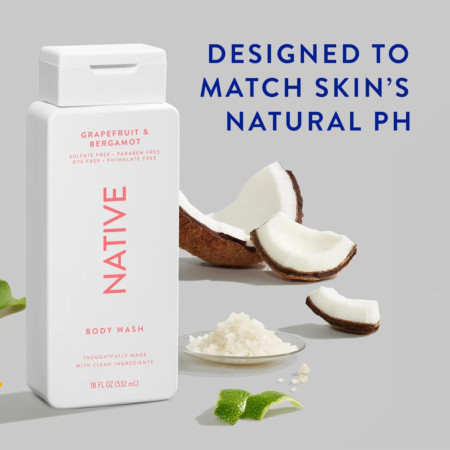 Native Body Wash Contains Naturally Derived Ingredients | For Women & Men, Sulfate, Paraben, & Dye Free Leaving Skin Soft And Hydrating | Grapefruit & Bergamot 18 Oz - 2 Pk