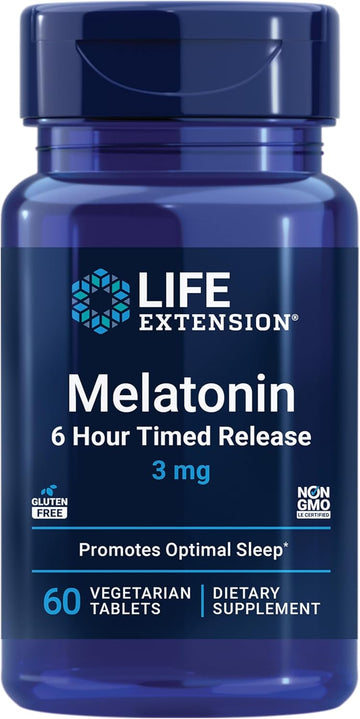 Life Extension Melatonin 6 Hour Timed Release 3 Mg - For Circadian Rhythm & Immune Function, Cellular And Dna Health - Sleep Supplement - Non-Gmo, Gluten-Free - Vegetarian Tablets, 60 Count