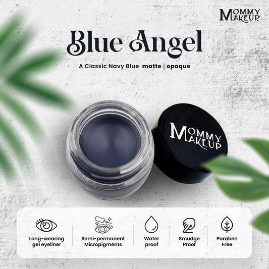 Mommy Makeup Waterproof Stay Put Gel Eyeliner Pot With Semi Permanent Micropigments - Long Lasting, Highly Pigmented Eye Liner, 0.14 Oz (Blue Angel)