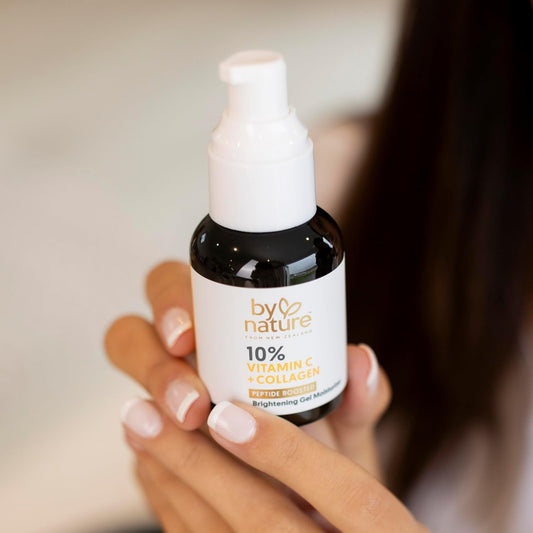 By Nature Gel Face Moisturizer - 10% Vitamin C + Collagen Peptide Brightening Moisturizer For Face And Neck - Energize And Hydrate Dull Skin + Fade Dark Spots - Dry Skin Face Moisturizer Gel