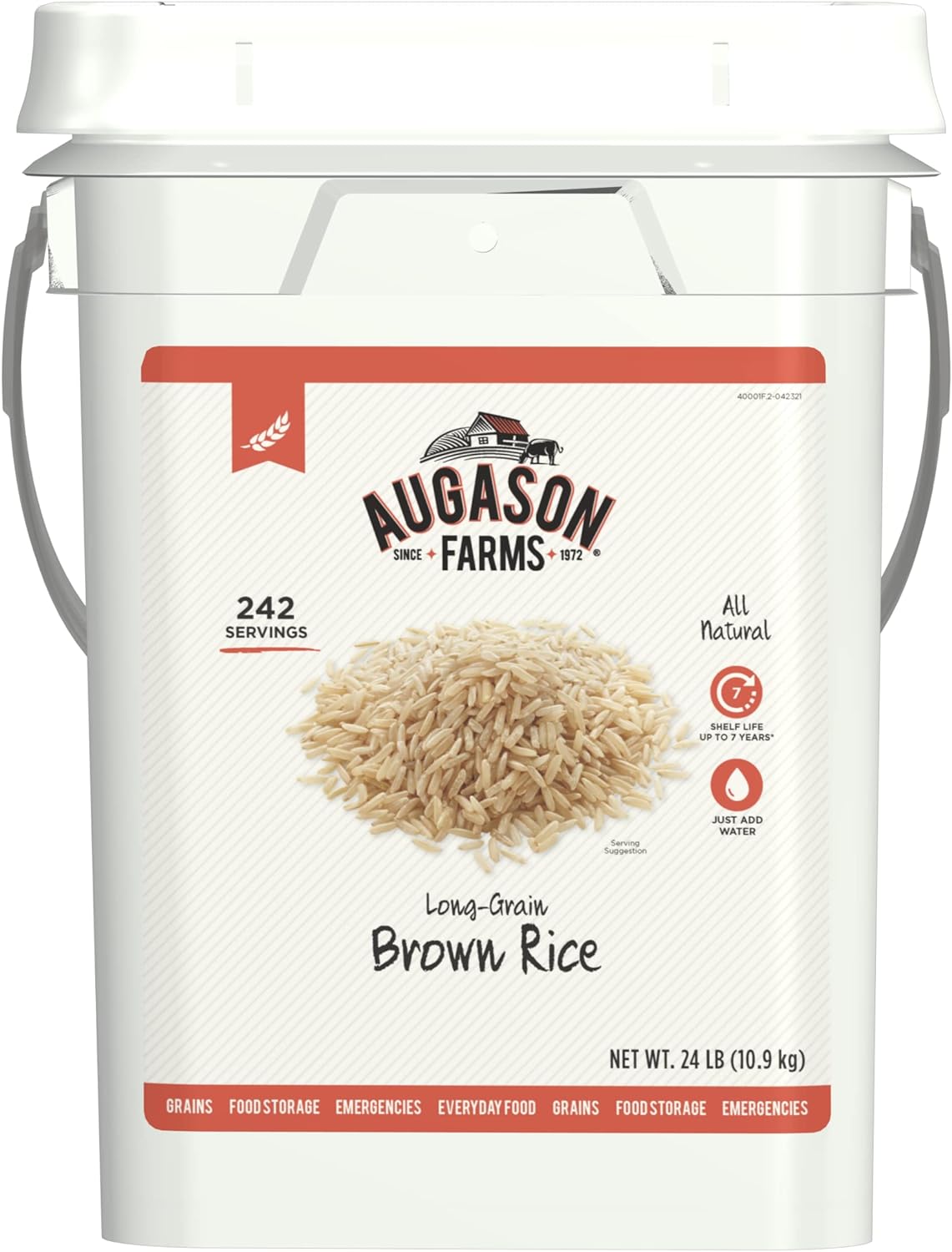 Augason Farms Long Grain Brown Rice Emergency Food Storage 24 Pound Pail