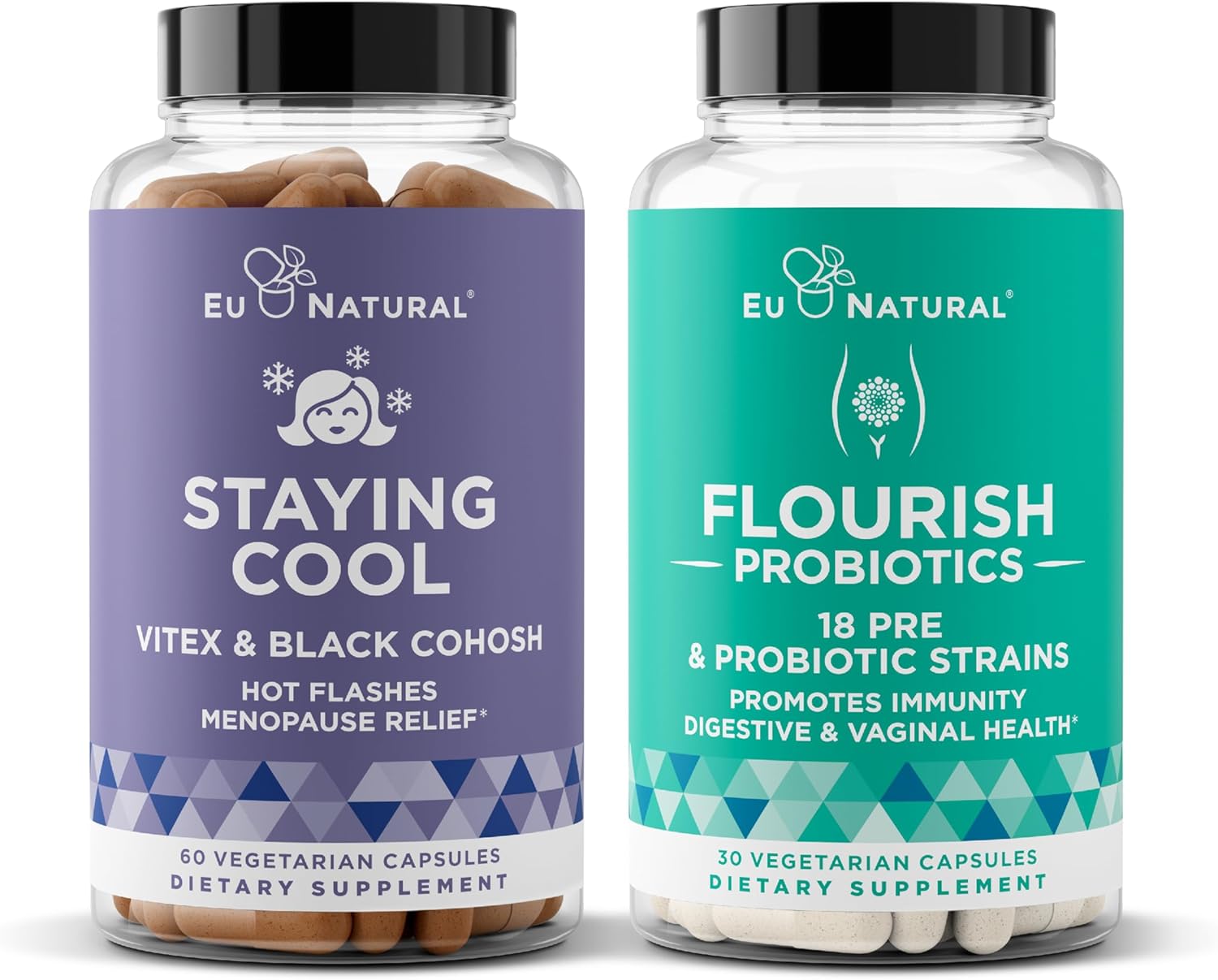 Eu Natural Menopause Bundle – Staying Cool And Flourish For Hot Flashes, Menopause Relief, Womens Probiotic + Prebiotics