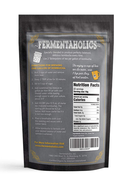 Fermentaholics Usda Certified Organic Kombucha Tea Blend 8 Oz | Makes 22 Gallons | Kosher Certified | Organic Black And Green Tea Blend | Loose Leaf