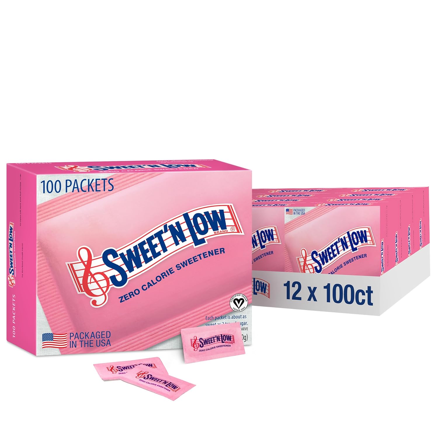 Sweet'N Low Zero Calorie Sweetener Packets, 100 Ct Box, 12 Pack, Kosher & Gluten Free, Low Glycemic Index, Individual Tea And Coffee Sweetener Packets