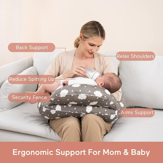 Momcozy Nursing Pillow For Breastfeeding, Original Plus Size Breastfeeding Pillows For More Support For Mom And Baby, With Adjustable Waist Strap And Removable Cotton Cover, Grey