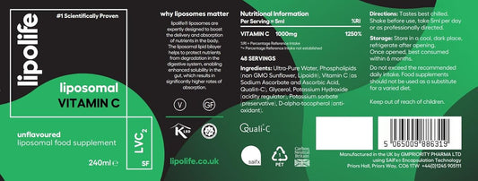 Liposomal Liquid Vitamin C 240Ml - Phospholipids From Sunflower Lecithin. Advanced Nutrient Delivery System. Made In The Uk By Liposomal Experts - Lipolife Lvc2 Double Pack