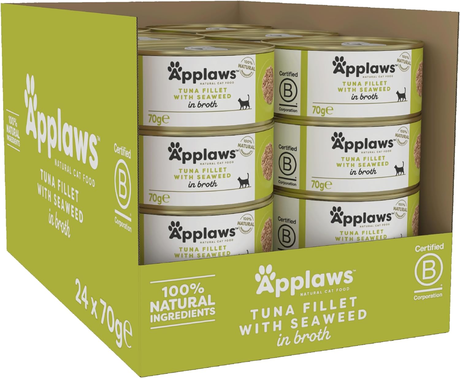 Applaws 100% Natural Cat Food, Tuna Fillet and Seaweed, 70 g Tin (Pack of 24)?1009NE-A