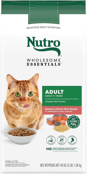 Nutro Wholesome Essentials Adult Natural Dry Cat Food Salmon & Brown Rice Recipe, 3 Lb. Bag