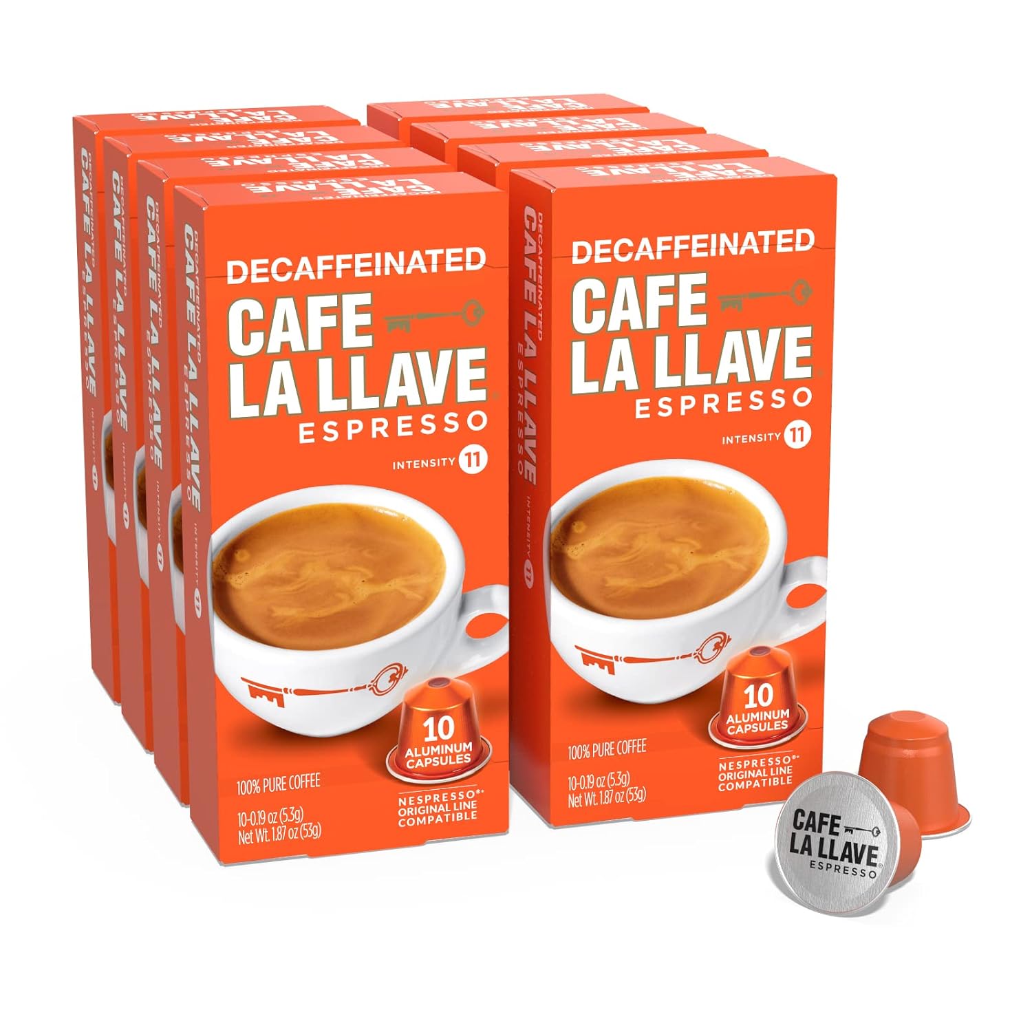 Cafe La Llave Decaf Espresso Pods: 80 Dark Roast Latin-Style Coffee Capsules, Intensity 11, Compatible With Nespresso Original Line Machines - Bold, Rich Flavor, Recyclable Aluminum