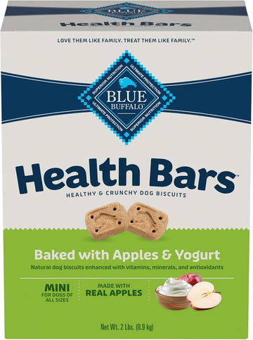 Blue Buffalo Mini Health Bars Crunchy Dog Biscuits, Oven-Baked With Natural Ingredients, Apples & Yogurt, 2-Lb. Box