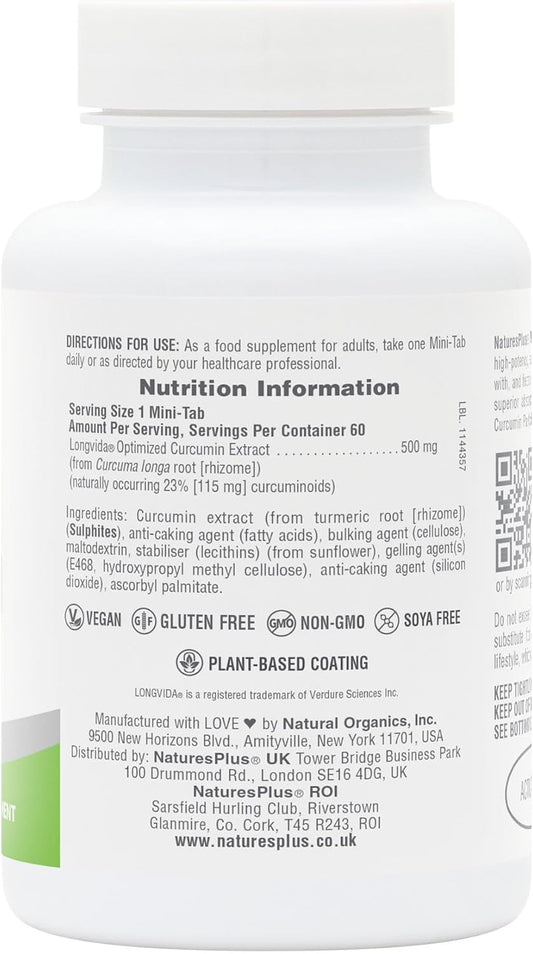 Natures Plus Pro Longvida Curcumin 1000 Mg - 60 Mini-Tabs - Promotes Healthy Free Radical Protection - Non-Gmo, Vegan, Gluten Free, Soy Free - 30 Servings