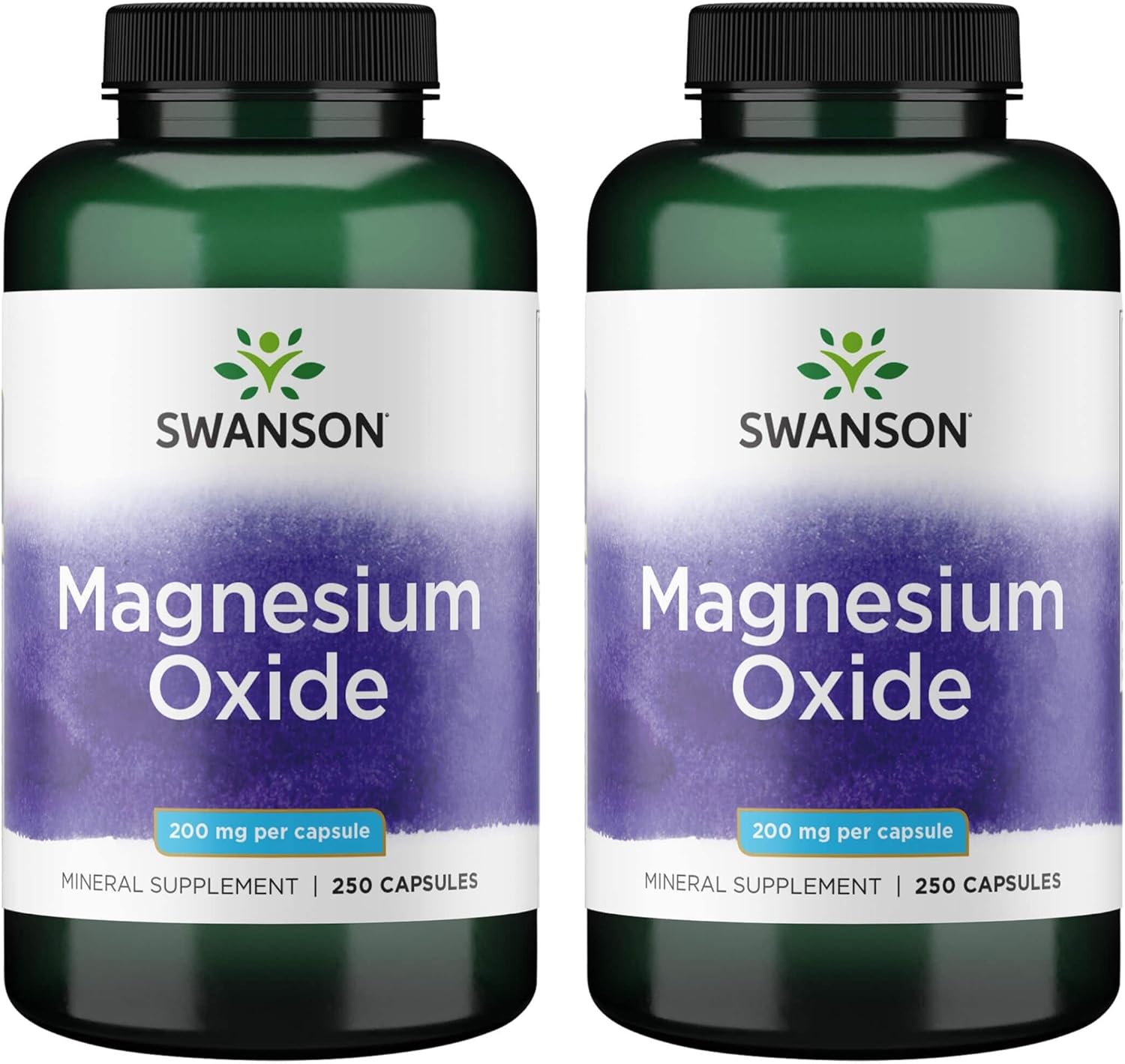 Swanson Magnesium - Mineral Supplement For Health & Wellness - Natural Support - (250 Capsules, 200Mg Each) (2 Pack)