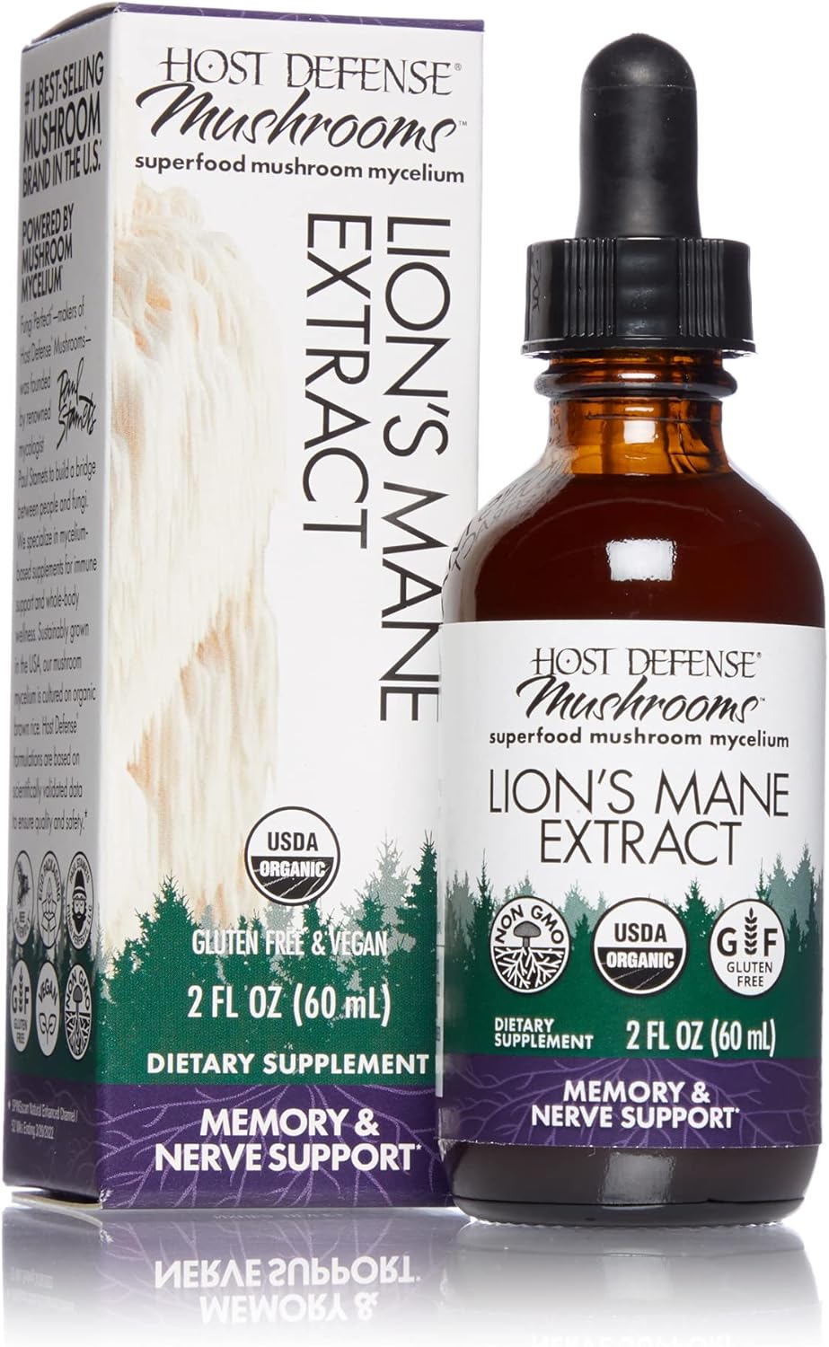 Host Defense, Lion's Mane Extract, Promotes Mental Clarity, Focus and Memory, Mushroom Supplement, Plain, 2