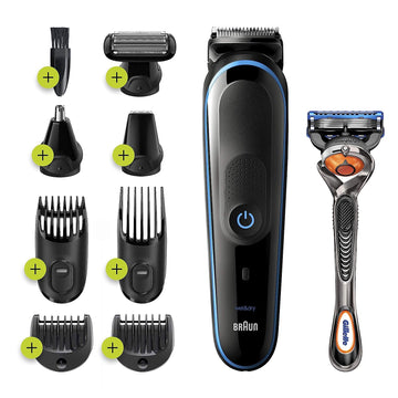 Braun Hair Clippers For Men 9-In-1 Beard, Ear And Nose Trimmer, Mens Grooming Kit, Body Groomer, Cordless & Rechargeable With Gillette Proglide Razor, Black/Blue