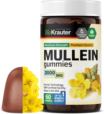 Bio Krauter Mullein Gummies For Lungs 2000 Mg - 60 Chews - Lung Detox Supplement - Mullein Leaf Gummies - Vegan, Gelatine-Free