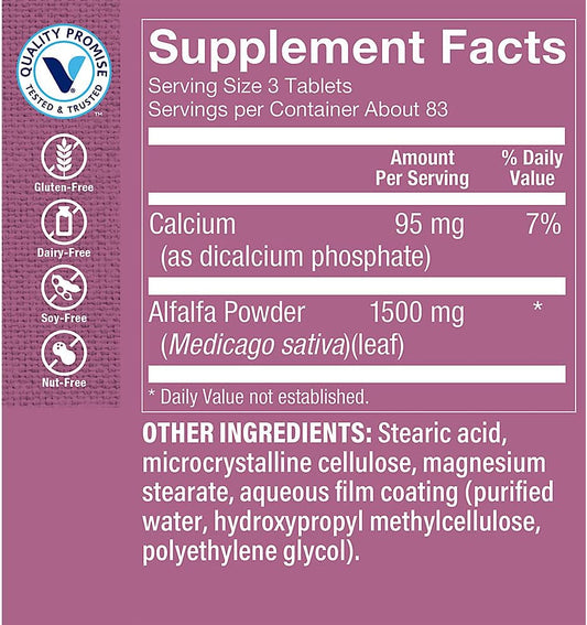 The Vitamin Shoppe Alfalfa 500 MG - Natural Green Food Supplement, Nature's Superfood - Antioxidant Green Superfood (250 Tablets)