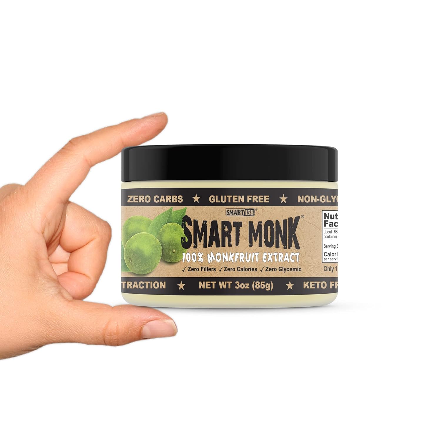 Smart Monk - 100% Monkfruit Extract, Non-Glycemic, Zero Calorie, Sugar-Free Monk Fruit Sweetener (3Oz / 85G)