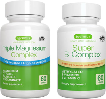 Super B Complex & Triple Magnesium Complex, High Absorption Vegan Bundle, By Igennus