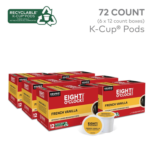 Eight O'Clock Coffee French Vanilla, Keurig Single Serve K-Cup Pods, Light Roast, 72 Count (6 Packs Of 12)