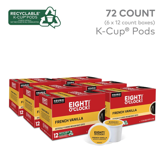 Eight O'Clock Coffee French Vanilla, Keurig Single Serve K-Cup Pods, Light Roast, 72 Count (6 Packs of 12)