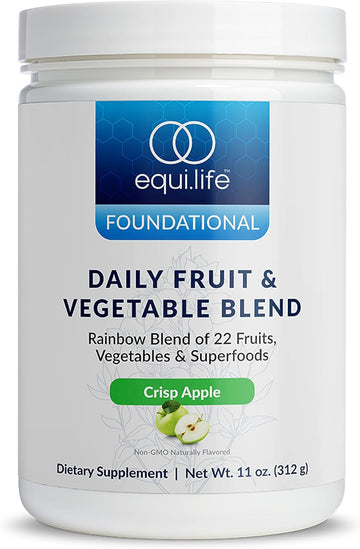 Equilife Daily Fruit & Vegetable Blend, Superfood Antioxidant Supplement, Crisp Apple Flavor With Vitamin C, Fiber, And 9 Essential Amino Acids, Supports Energy, Low Sugar, Vegan, 30 Servings Tub