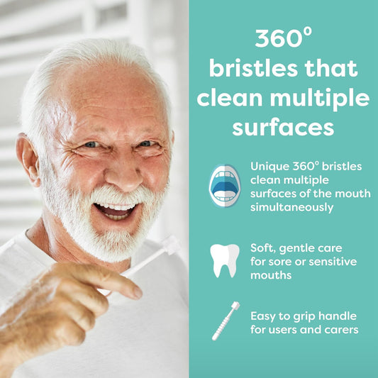 Oralieve Large 360° Tooth And Mouth Brush, Soft Toothbrush For Sore, Sensitive Or Dry Mouths, 360 Toothbrush For A Gentle Yet Thorough Clean, Easy Grip Handle - Genuine Oralieve Round Tooth Brush