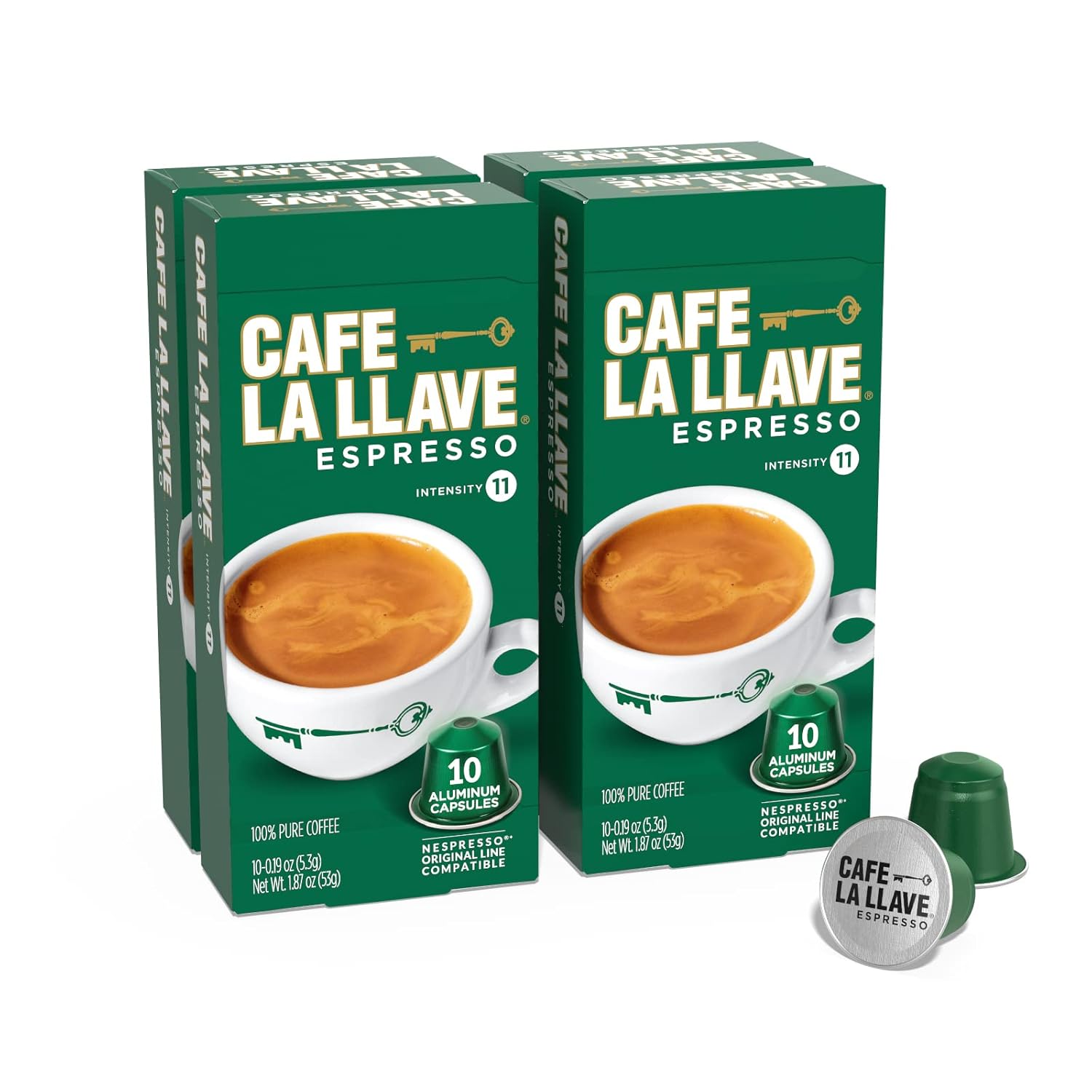 Cafe La Llave Espresso Pods: 40 Recyclable Aluminum Pods, Intensity 11 Dark Roast Latin-Style Coffee, Compatible With Nespresso Original Line Machines - Bold, Rich Flavor