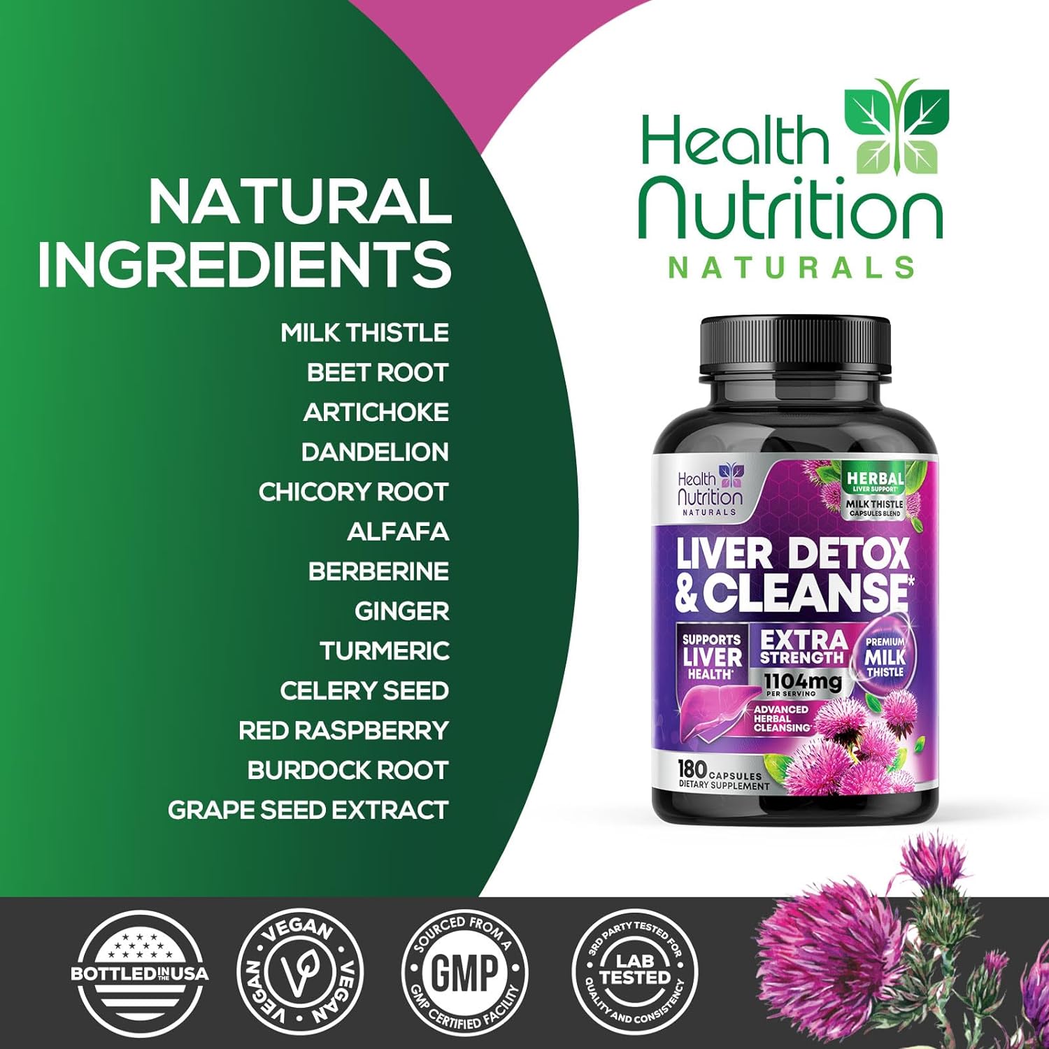 Gentle Liver Cleanse Detox & Repair Formula - Herbal Liver Support Supplement: Milk Thistle with Silymarin, Artichoke Extract, Dandelion, Beet, Chicory Root, & Turmeric for Liver Health - 180 Capsules : Health & Household