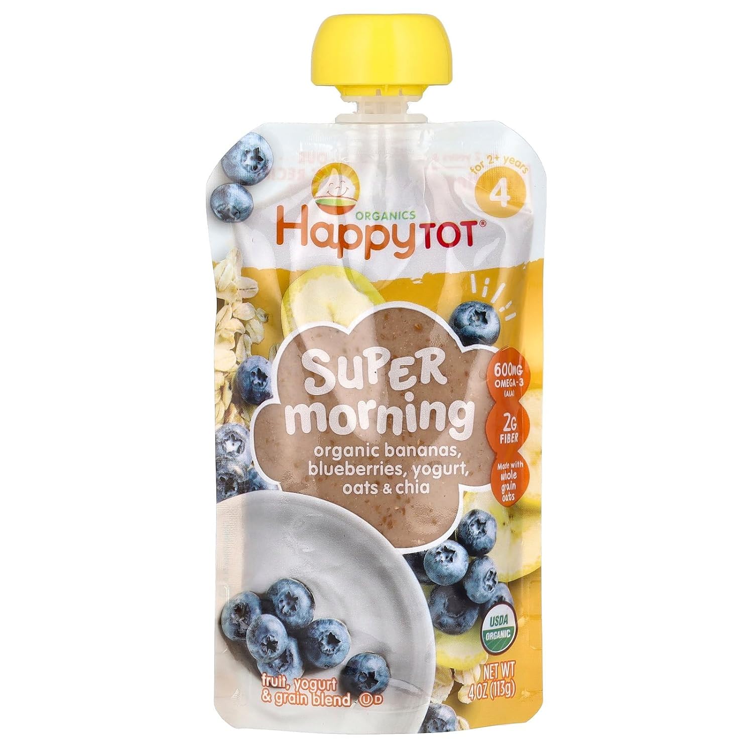 Happy Tot Baby Organic Banana Blueberry Yogurt & Oats Super Morning, 4 Oz
