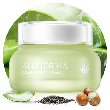 Aloderma Hydrating Face Cream for Dry Skin Made with 70% Organic Aloe Vera - Natural Hydration with Hyaluronic Acid & Arginine - Nourishing Aloe Vera Face Cream - Moisturizing Dry Skin Cream, 1.7oz