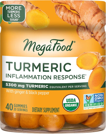 Megafood Turmeric Gummies - Turmeric Supplement With Turmeric And Ginger And Black Pepper - Usda Organic, Vegetarian, Non-Gmo - Made Without 9 Food Allergens - 40 Gummies (20 Servings)