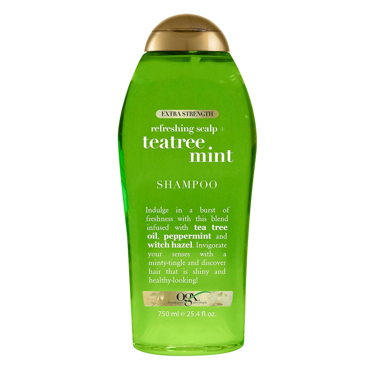 Ogx Extra Strength Refreshing Scalp + Teatree Mint Shampoo, Invigorating Scalp Shampoo With Tea Tree & Peppermint Oil & Witch Hazel, Paraben-Free, Sulfate-Free Surfactants, 25.4 Fl Oz